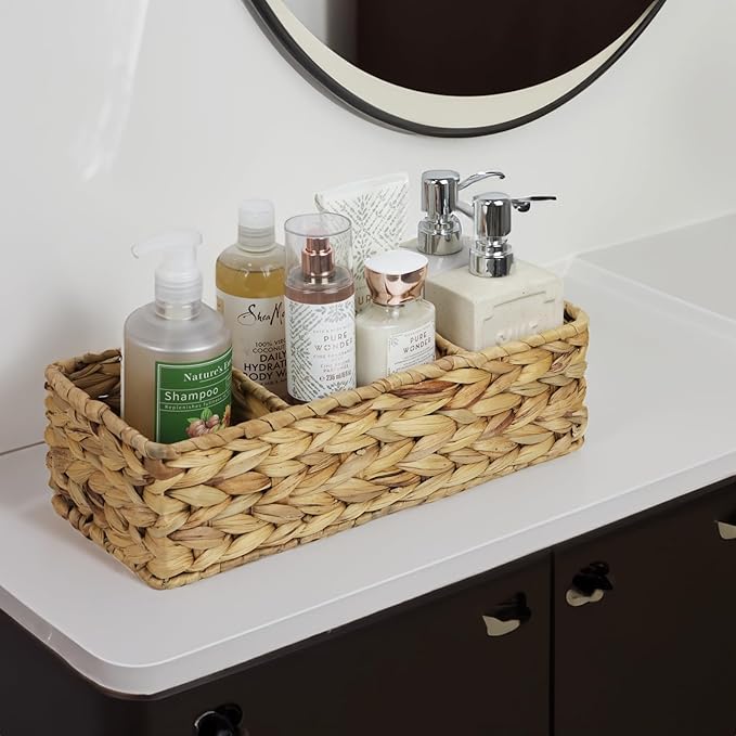 Water Hyacinth Basket for Toilet Paper, Wicker Baskets for Storage Bathroom Counter, Storage Basket With 3 Compartments, Rest