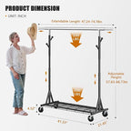 Gewudraw Garment Rack Load 530lbs,Heavy Duty Rolling Clothes Rack With Sturdy Wheel And Shelves, Adjustable Portable Hanging 