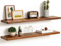Fun Memories 36 Inch Floating Shelves, Rustic Solid Wood Wall Shelves Set of 2, 8 Inch Deep Floating Shelf for Bathroom, Bedr