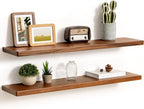 Fun Memories 36 Inch Floating Shelves, Rustic Solid Wood Wall Shelves Set of 2, 8 Inch Deep Floating Shelf for Bathroom, Bedr