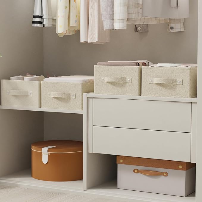 Collapsible Closet Organizer, Storage Bins, Fabric Cube Baskets for Organizing Home and Office, Grey and Beige, 3 Pack, 13.0x