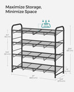 SONGMICS Stackable Shoe Rack, 4 Tier Metal Shoes Rack Storage Shelf, Holds up to 16 Pairs Shoes, Adjustable Slanted Shelves S