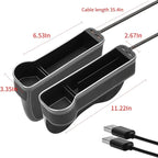 2 Pack Car Seat Gap Organizer,Multifunctional Seat Gap Storage Box with USB Fast Charger, Car Seat Pockets with Led Light, Car Seat Gap Filler with Cup Holder (Black)