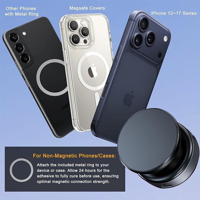 Electric Vacuum Magnetic Phone Holder for Car, [Auto-Seal & One-Touch Release] Suction Cup Phone Mount for Content Creator TikTok Vlogging Travel, 360 Adjustable for iPhone 12-17 Pro Max