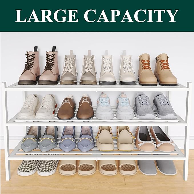 Smiry Long Bamboo Shoe Rack 3-Tier, Stackable Wooden Shoe Organizer for Entryway & Closet, Free Standing Wood Shoe Storage Sh