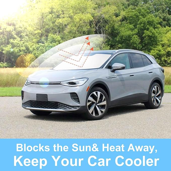Front Windshield Sun Shade Foldable Car Front Window Sun Shade Windshield Shade Custom Fit for 2021-2025 2026 Volkswagen VW ID.4 Block UV Rays Accessories Heat Keep Cooler