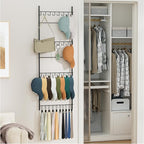 HapiRm Over the Door Hat Organizer - 4 Tier Wall Mounted Hat Rack with 24 Hooks and 10 Movable Clips, Hanging Baseball Cap Or