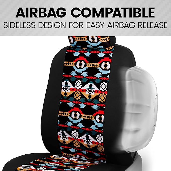 BDK Aztec Pattern Car Seat Covers for Front Seats, 2-Pack Geometric Print Front Seat Cover Set with Matching Headrest, Sidele