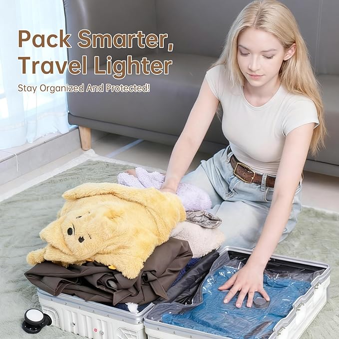 Vacuum Bags for Travel with Wireless Rechargeable Pump, 18 Pack Carry-on Size Compression Packing Seal Bags for Luggage and S