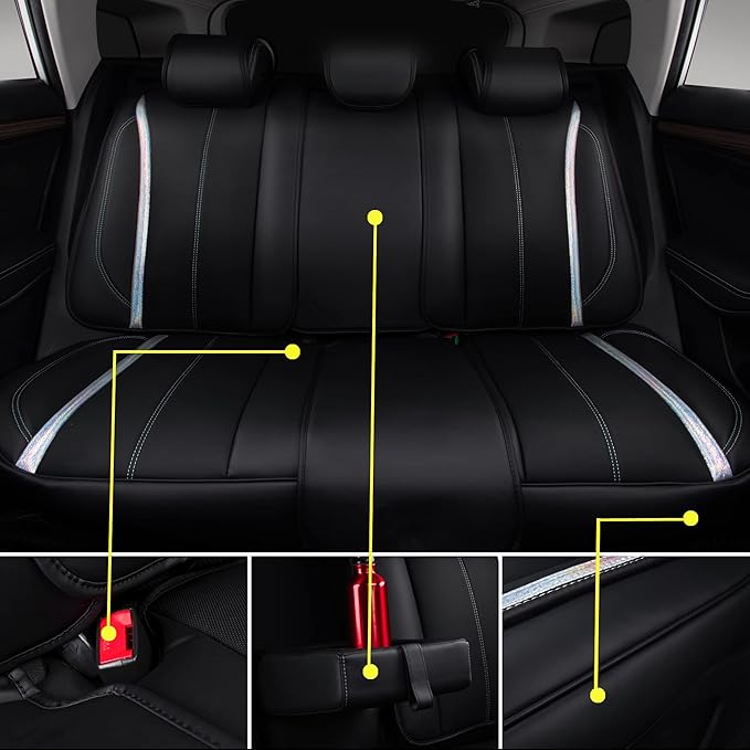 CAR PASS Nappa Leather Seat Covers, Waterproof Durable Universal fit for Women Girly SUV Truck,Anti-Slip Driver Seat Cover wi