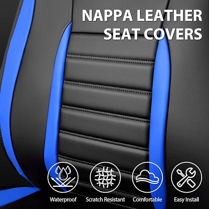 CAR PASS Nappa Leather Car Seat Covers Front Seats, Luxury Seat Protector for Cars, Waterproof Anti-Slip Seat Cushion Airbag 