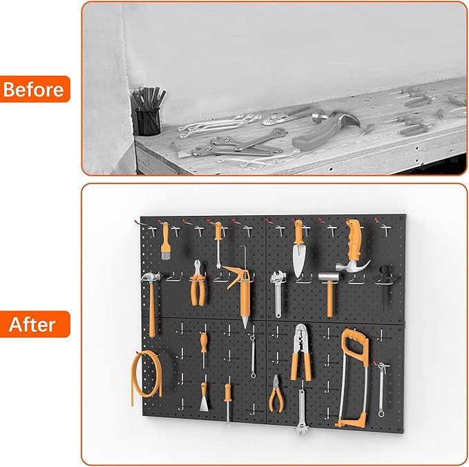 TORACK 4 PCS 12"x16" Metal Pegboard Panels for Garage, Workbench, Shop, Tool Organizer Peg Board with 1/8" & 1/4" Holes, Modu
