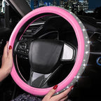 Bling Diamond Leather Steering Wheel Cover for Women Girls with Crystal Rhinestones, Universal Fit 14.5-15 Inch Car Steering Wheel Cover Accessories