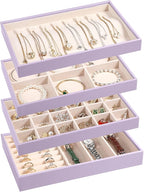 LANDICI Stackable Jewelry Organizer Trays 4 Set,PU Leather Jewelry Organizer Drawer,Jewelry Storage Display Tray for Earring 