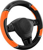 Road Comforts Leather Steering Wheel Cover - Made with PVC Leather - Anti-Slip, Universal Fit 14 1/2 inches to 15 inches - Or