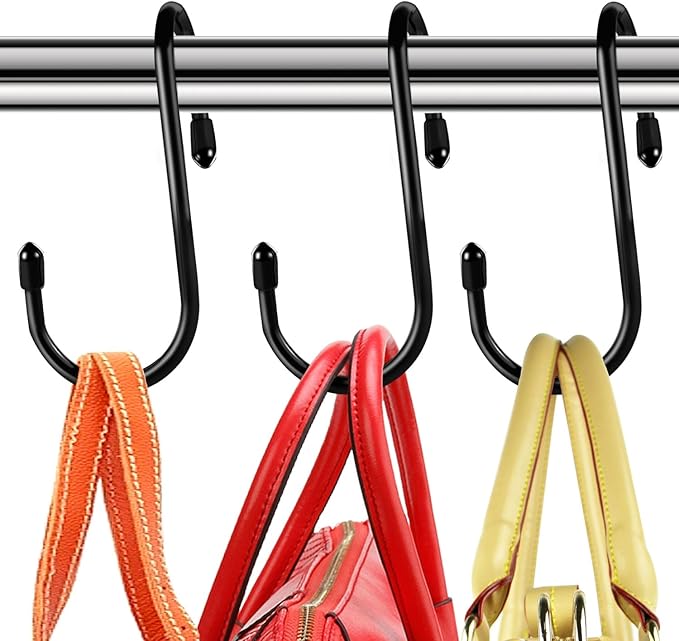 HiGift 12 Pack Purse Hooks for Closet, Non Slip Rubber Coated Closet Rod Hook for Bags, Large Organizer Hooks for Hanging Han