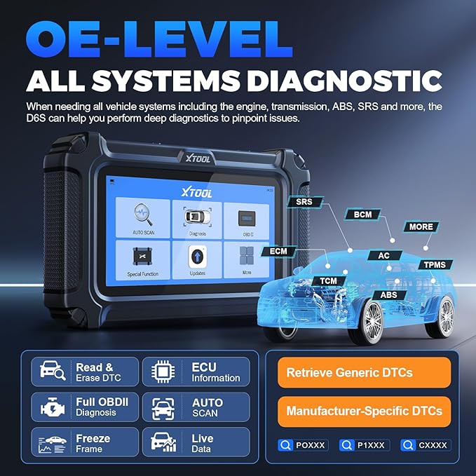 XTOOL D6 OBD2 Scanner Diagnostic Tool with Lifetime Free Updates: 2026 Full System Scan Tool with 15 Resets, Crank