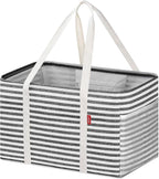 LHZK Standing Utility Tote Bag with Metal Wire Frame and the Sides Rinforced, Large Tote Bag with Handle, Reusable Grocery