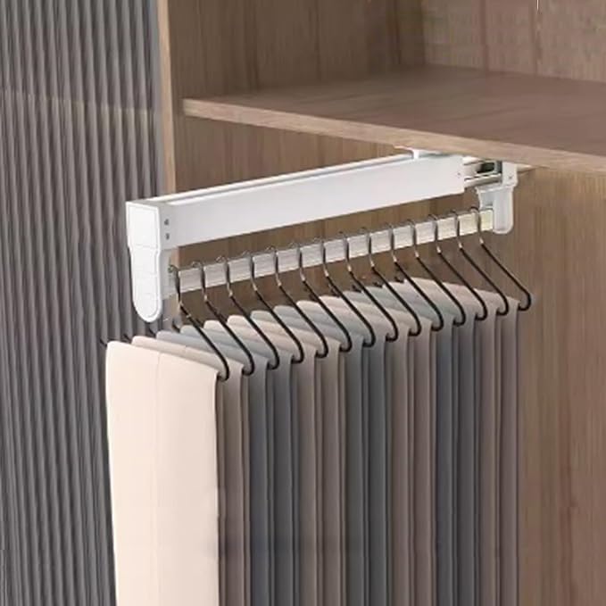 Pull-Out Clothes Rail, Extendable Pull Out Closet Rod, Wardrobe Hanger with Sliding Rail, Wardrobe Pull Out Clothes Hanger, B