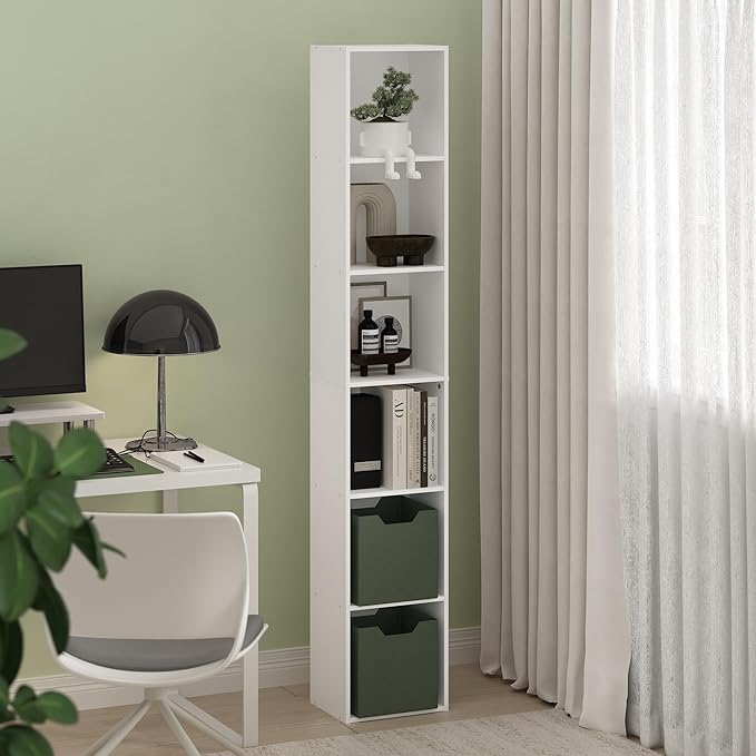 Furinno PASIR Book Shelf, 6-Tier Bookcase, Tall Standing Bookshelf, Open Storage Shelf, 9.4 x 12 x 71 Inches, for Home Office