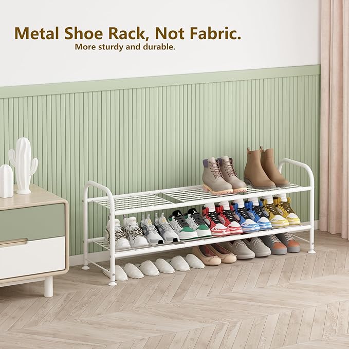 LINZINAR Shoe Rack Long 2 Tier Shoe Storage Organizer Metal Wide Shoe Shelf for Closet Entryway Bedroom 18 Paris Large Capaci