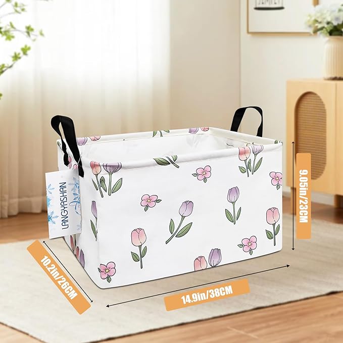 LANGYASHAN Rectangular Storage Bin Collapse Canvas Fabric Cartoon Storage Basket with Handles for Organizing Home Kitchen Boy