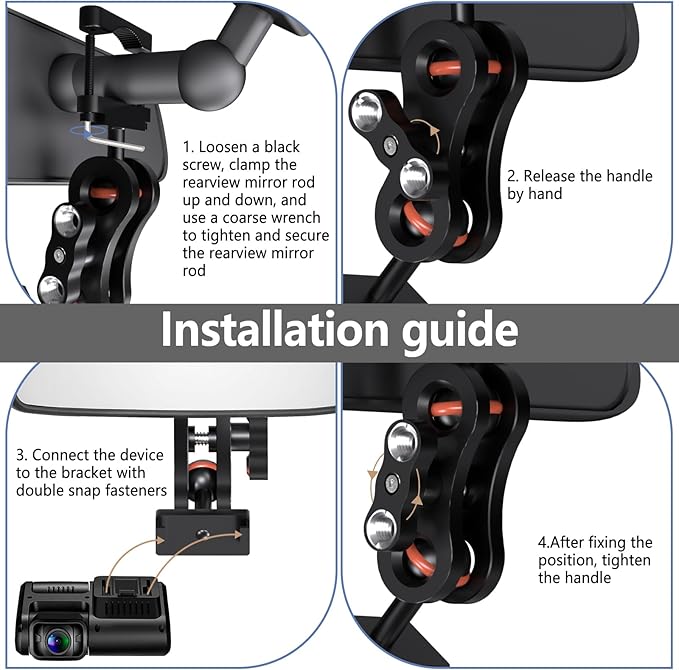 Suitable for PRUVEEO Dash Cam Mount, Aluminum Rearview Mirror Mounting Bracket Kit, Compatible with PRUVEEO D30 Dash Cam D30