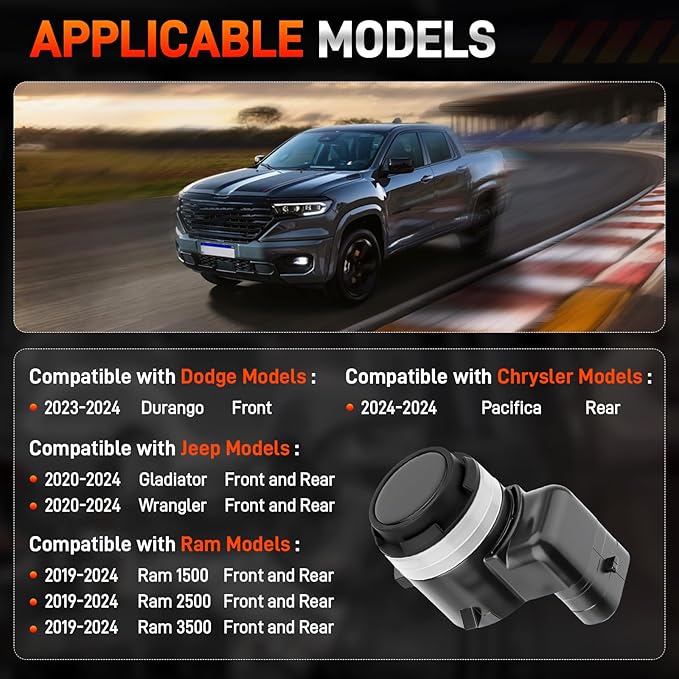4Pcs Reverse Parking Assist Sensor Compatible with Dodge Durango 23-24 Jeep Gladiator Wrangler 2020-2024 Ram 1500 2500 3500 2