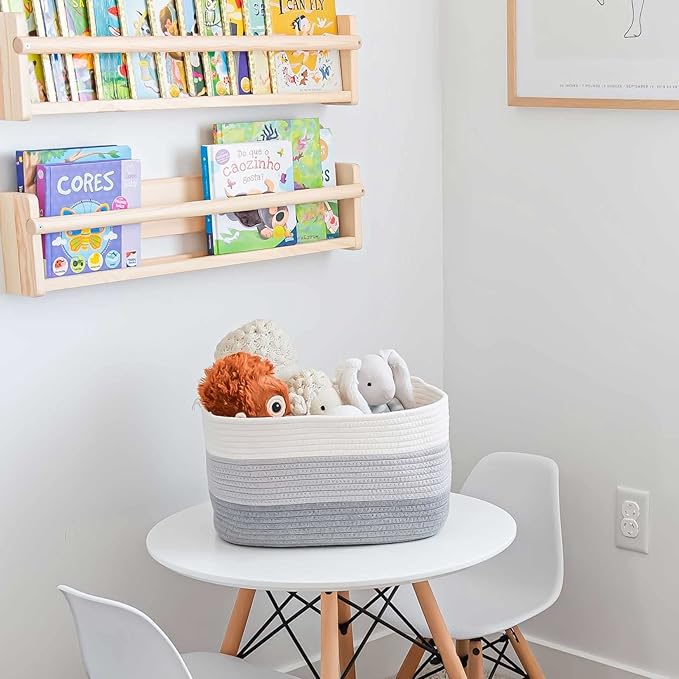 OrganiHaus Cotton Rope Basket for Shelf - Woven Storage Basket for Organizing, Closet & Toy Storage - 3-Toned Gray - 15x9x10