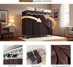 Heavy Duty Portable Wardrobe, Metal Foldable Covered Clothes Rack, 1500LBS, Freestanding Closet System Rolling Garment Rack, 