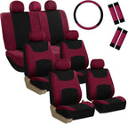 FH Group Light & Breezy Cloth Car Seat Covers, 7 Seater Three Row Set- Airbag & Split Ready -Universal for Cars Trucks and SU
