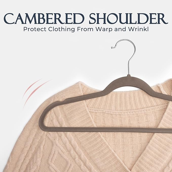HOUSE DAY Taupe Velvet Hangers 60 Pack, Non Slip Clothes Felt Hanger Heavy Duty for Coat, Premium Slim Space Saving Suit Hang