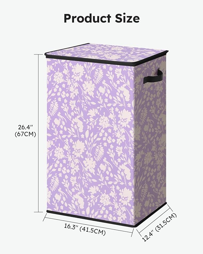 SOLEDI Laundry Hamper with Lid, 90L Tall & Large Floral Laundry Basket, Collapsible Clothes Hamper with Removable Bag, Dirty 
