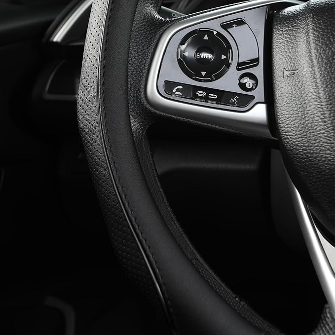 West Llama 3D Piping Leather Steering Wheel Cover for Ford F-150, F-250, F-350, Expedition (Black Line-Large Size)