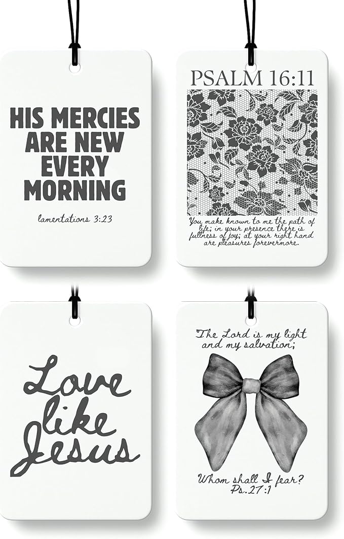 Dark Coquette Bow Floral Christian Car Air Freshener 4 Pcs, Preppy Girly Religious Hanging Air Freshener for Cars Closet Draw