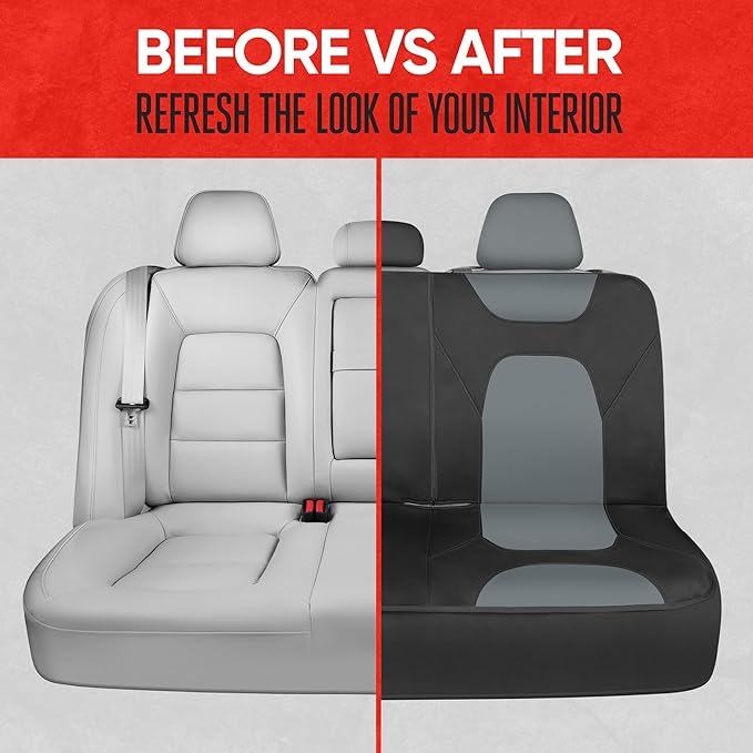 Motor Trend Waterproof Car Seat Covers Full Set – Black & Gray Seat Covers for Car Front & 60/40 Split Back Bench - Carseat C