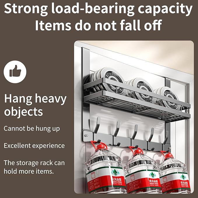 Over The Door Hooks Organizer, Coat Rack Over The Door Storage Hanger Towel Rack with Mesh Baskets and 10 Hooks, Back of Door