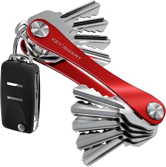 KeySmart Original Key Holder - Compact Key Organizer for Key Chain, Minimalist Clutter-Free EDC Keychains Key Ring, Red, 14 K