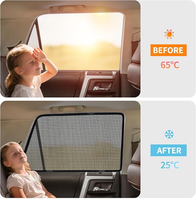 Sienna Specific Side Window Sun Shades, 2013-2018 Rear Vehicle Interior Shade for Baby Mesh Covers, Breathable, UV Protection and Heat Insulation (Sienna (2013-2018), Rear Side-2pcs)