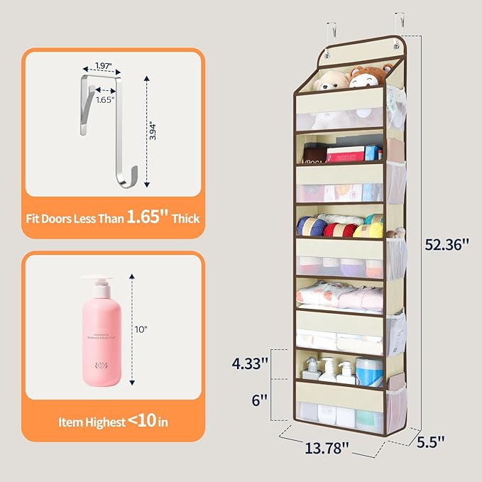 Yecaye Over The Door Organizer Storage, 5-Tier Heavy Duty Door Organizers Hanging with 10 Side Mesh Pockets, 44 lbs Load Capa
