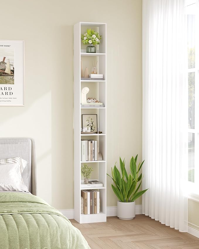 Hzuaneri Bookcase, Tall Narrow Bookshelf, Open Display Storage Shelf, Skinny Cube Book Shelf with Adjustable Shelves, CD Rack