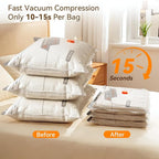 Vacuum Storage Bags for Travel with Rechargeable Air Pump, 12 Pack Space Saver Bags for Clothing, Luggage & Suitcase Compress