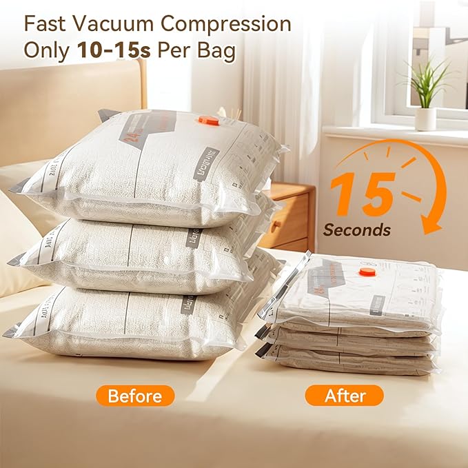 Vacuum Storage Bags for Travel with Rechargeable Air Pump, 12 Pack Space Saver Bags for Clothing, Luggage & Suitcase Compress