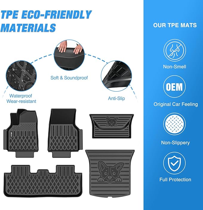 Nilight TPE Floor Mats & Cargo Mats Set for Tesla Model Y Juniper 2025 2026 All Weather Custom Fit Heavy Duty Floor Liners