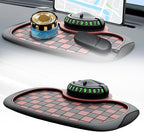 Multifunction Car Anti-Slip Mat,360° Rotatable Phone Holder Dashboard Pad with Hidden Parking Number Plate PVC Grid Style Mat