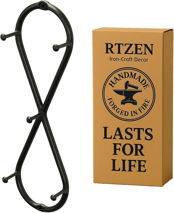 RTZEN Farmhouse Small Key Holder for Wall - Handcrafted Swirl Decorative 5 Key Hooks for Home Entryway - Wrought Iron Wall Mo
