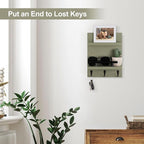 Key Holder Wall Mount, Mail Shelf Decor with 3 Key Hooks, Versatile Wood Wall Organizer for Entryway Hallway (8.2” x 10.6”x 3