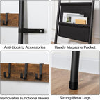 HOOBRO Blanket Ladder, 5 Tier Towel Rack, 17.3" L x 63" H, Wall-Leaning Blanket Rack for Living Room, Decorative Ladder with 