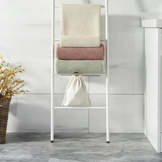 6-Tier Blanket Ladder 68 Inch Wall-Leaning Towel Rack for Living Room and Bedroom, Easy Assembly - White