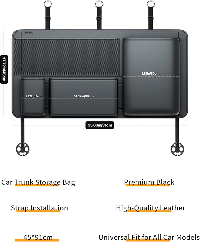 PU Leather Hanging Trunk Organizer - Sturdy Non-Sagging Car Trunk Organizer for SUV Sedan Truck - Waterproof Easy Clean